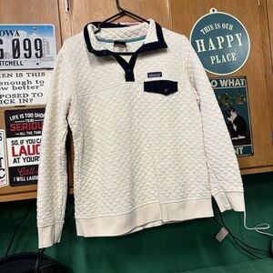 Patagonia Cream and Navy Quilted Crewneck Sweater